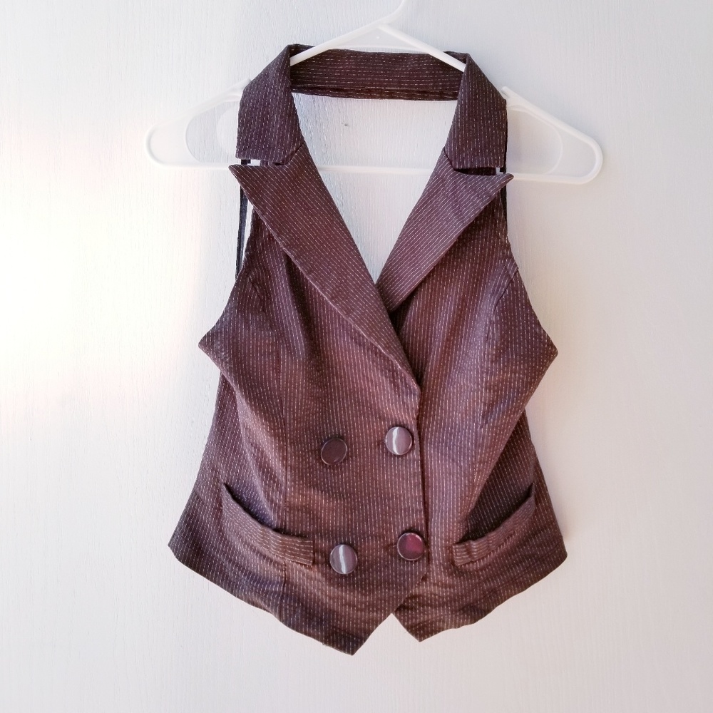 Brown Pinstripe Halter Top by Fashion Magazine